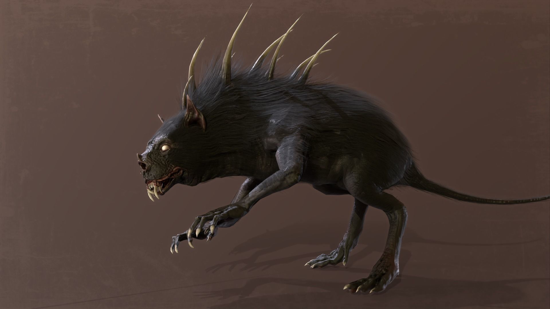 Chupocabra creature with long hair and spikes Low-poly 3D model_12