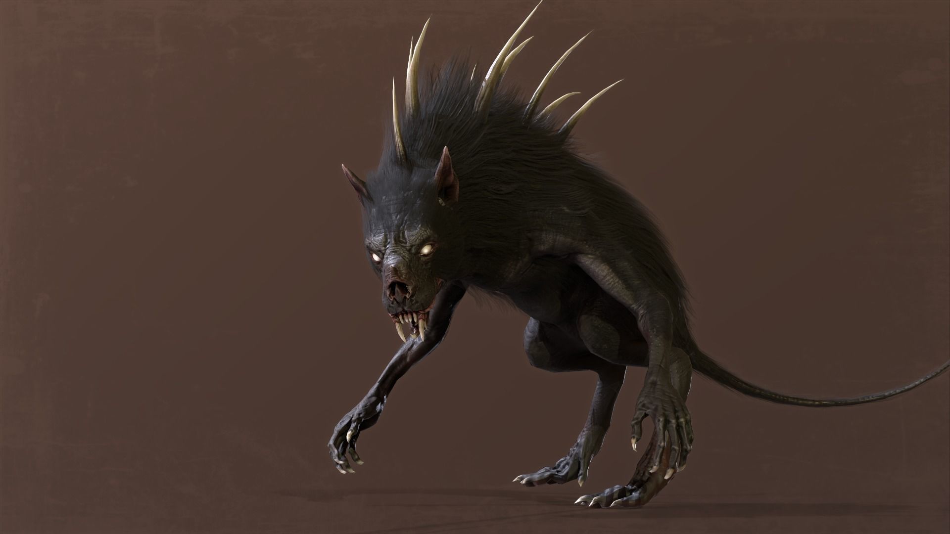 Chupocabra creature with long hair and spikes Low-poly 3D model_13