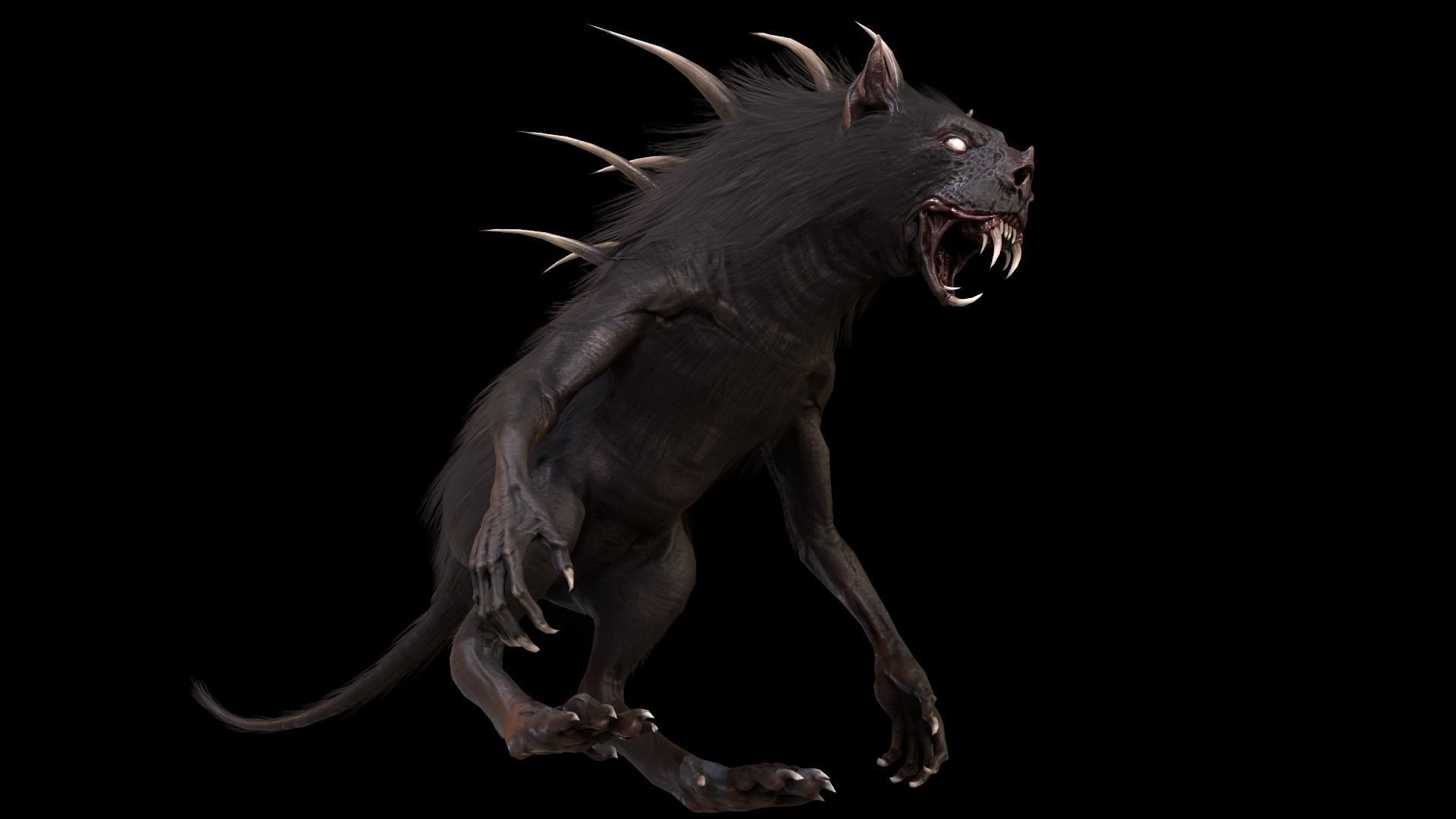 Chupocabra creature with long hair and spikes Low-poly 3D model_16