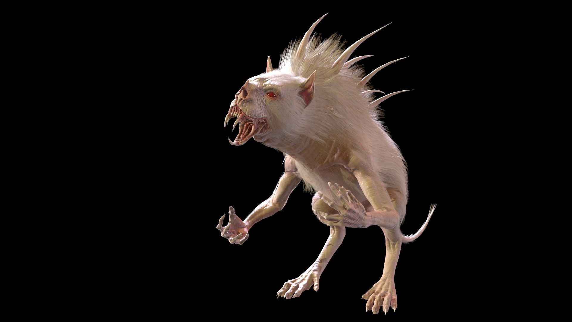 Chupocabra creature with long hair and spikes Low-poly 3D model_25