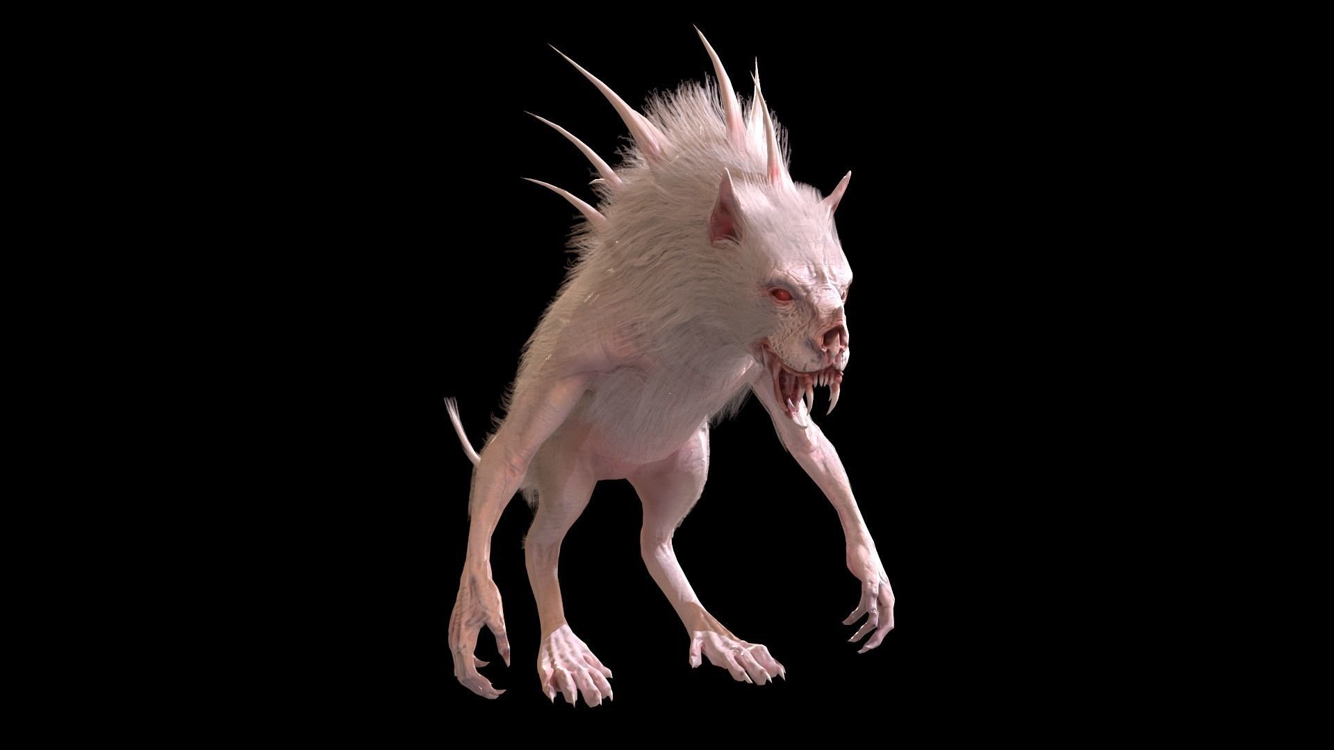 Chupocabra creature with long hair and spikes Low-poly 3D model_10