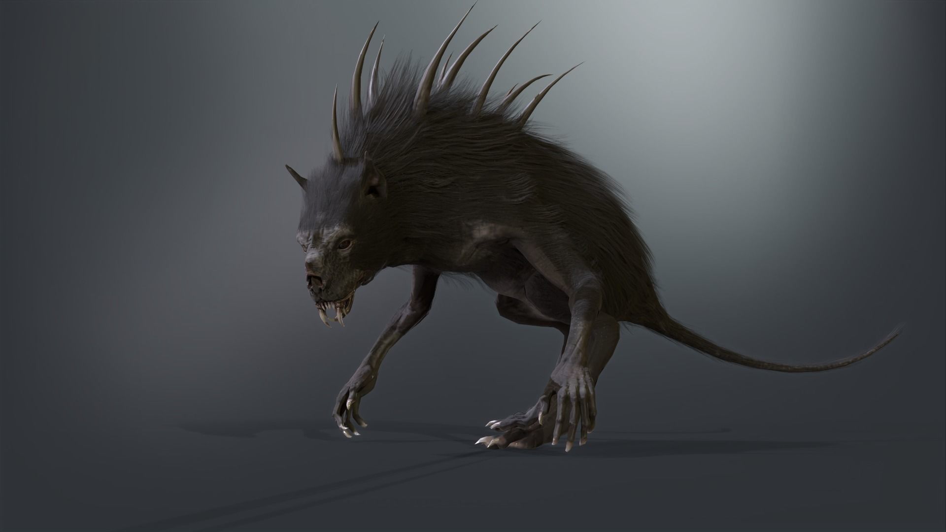 Chupocabra creature with long hair and spikes Low-poly 3D model_27