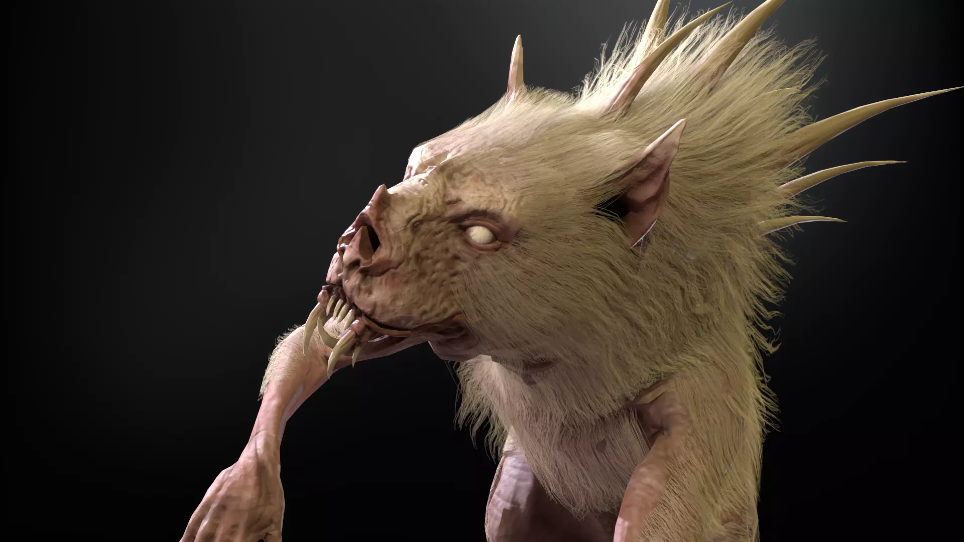 Chupocabra creature with long hair and spikes Low-poly 3D model_0