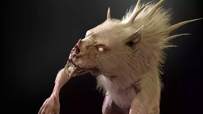 Chupocabra creature with long hair and spikes Low-poly 3D model