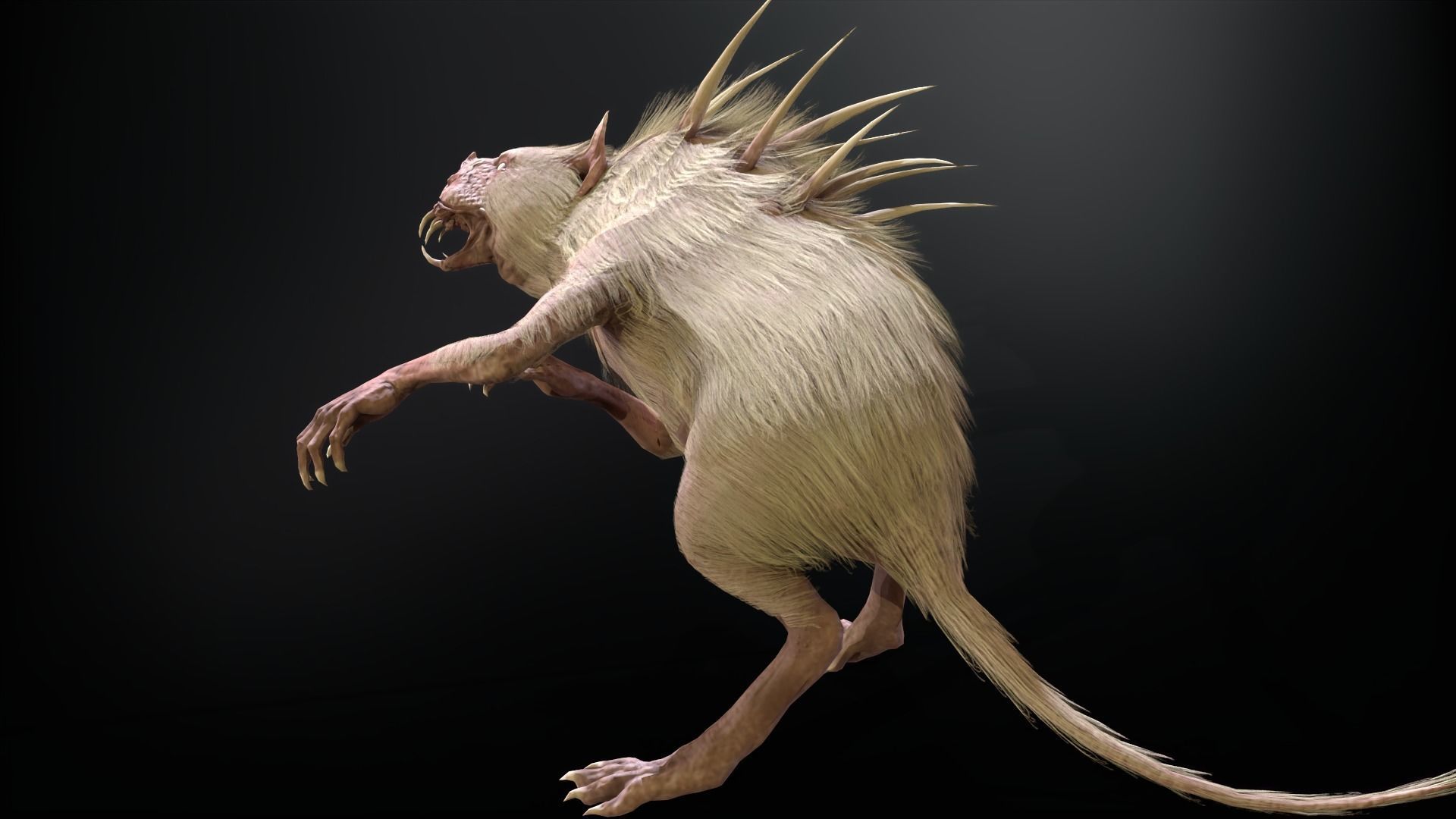 Chupocabra creature with long hair and spikes Low-poly 3D model_34