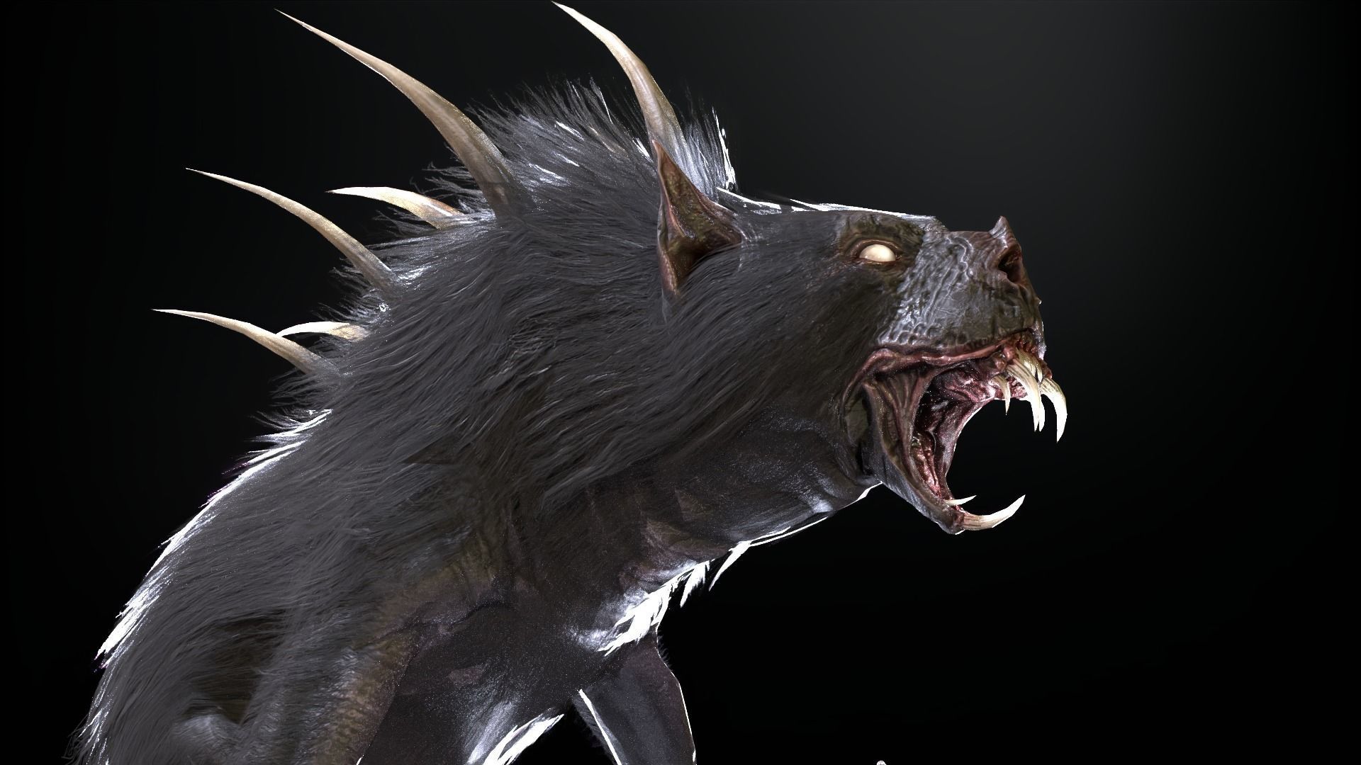 Chupocabra creature with long hair and spikes Low-poly 3D model_36
