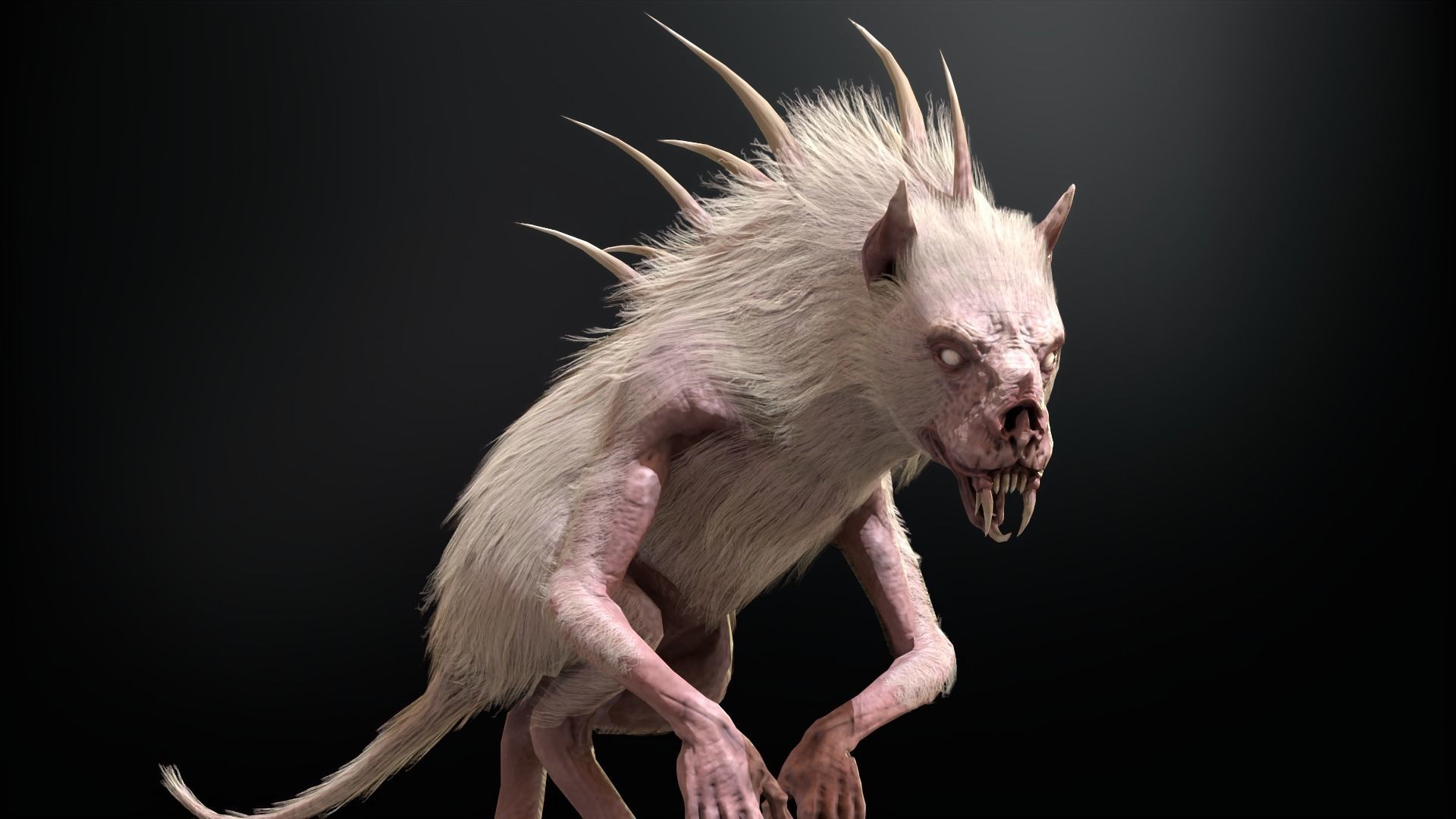 Chupocabra creature with long hair and spikes Low-poly 3D model_33