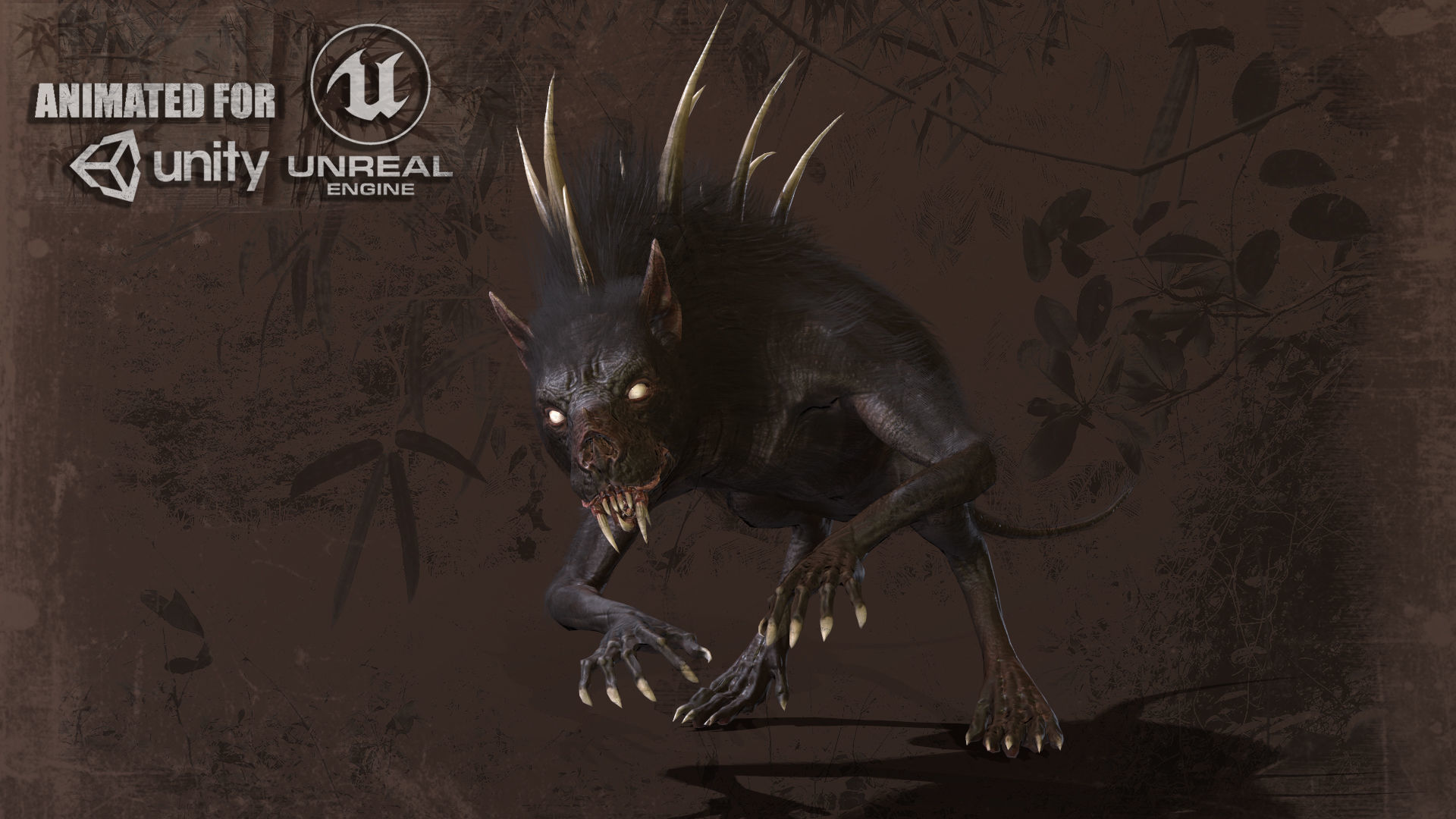Chupocabra creature with long hair and spikes Low-poly 3D model_3