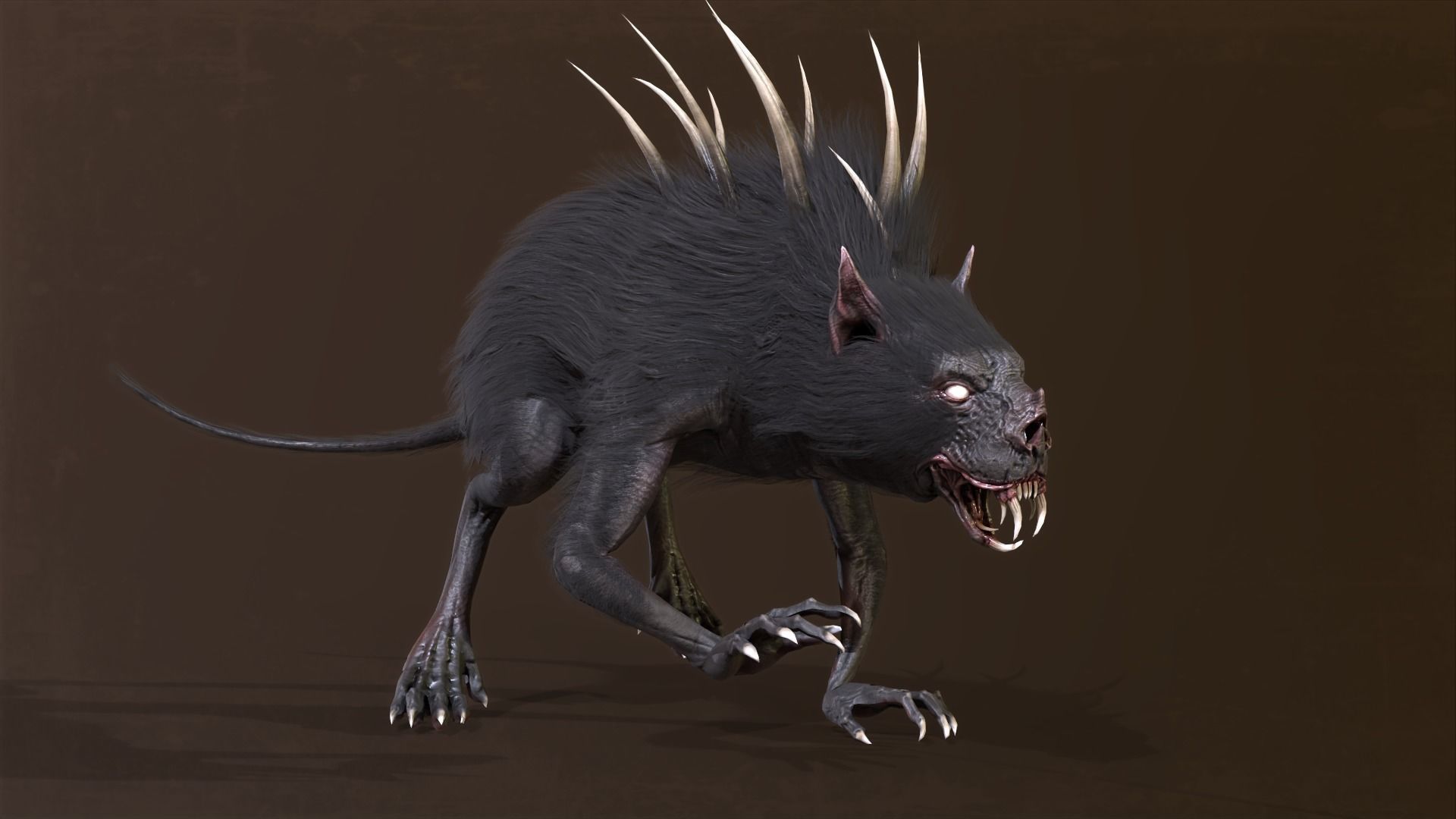Chupocabra creature with long hair and spikes Low-poly 3D model_22
