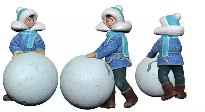 001359 boy in bright blue jacket with a big snowball 3dp 3D print model 001359 boy in bright blue jacket with a big snowball 3dp 3D print model