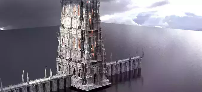 Dark Castle Tower with Bridge 3D model