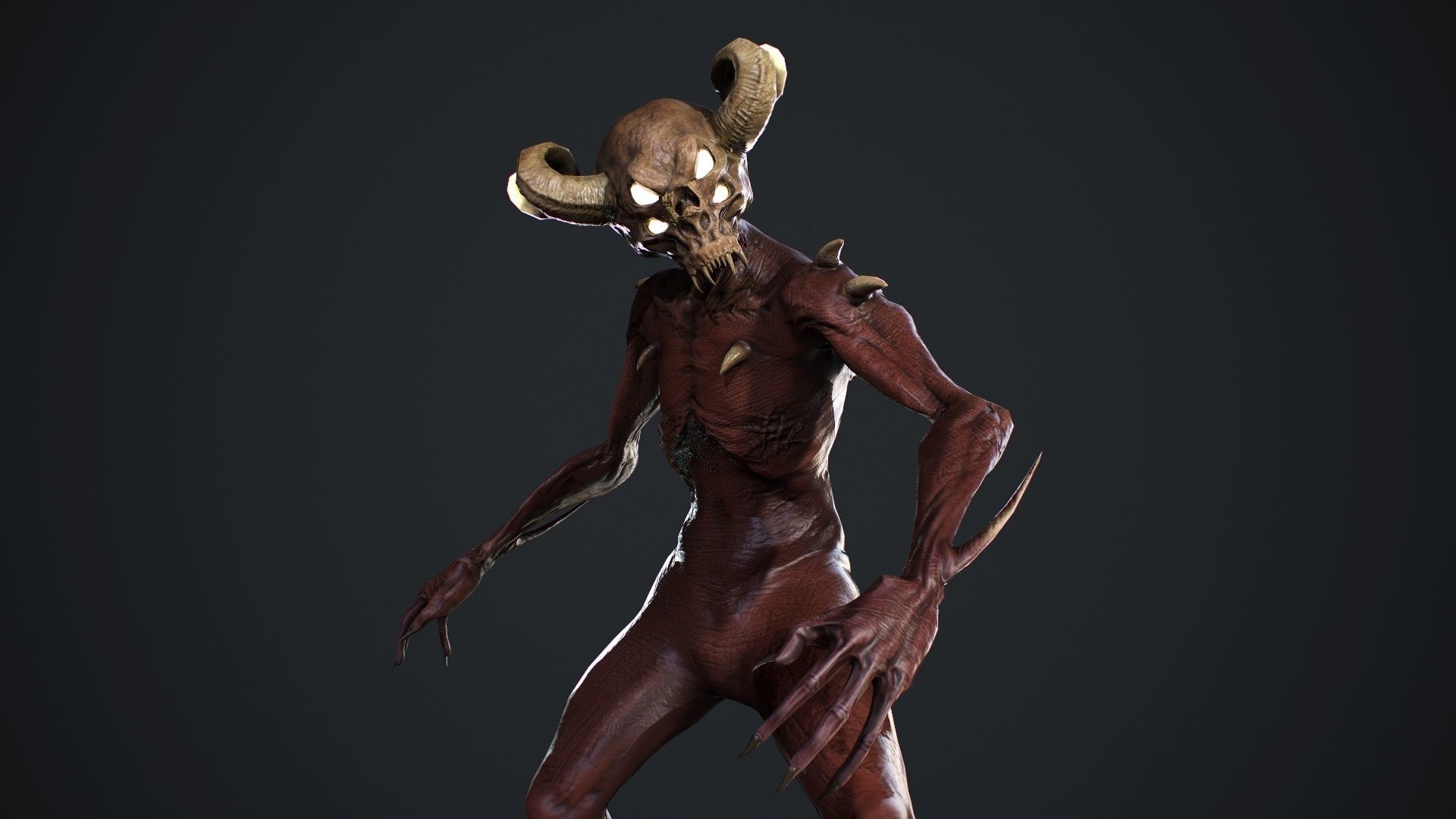 Demon-Imp undead creature with horns Low-poly 3D model_12
