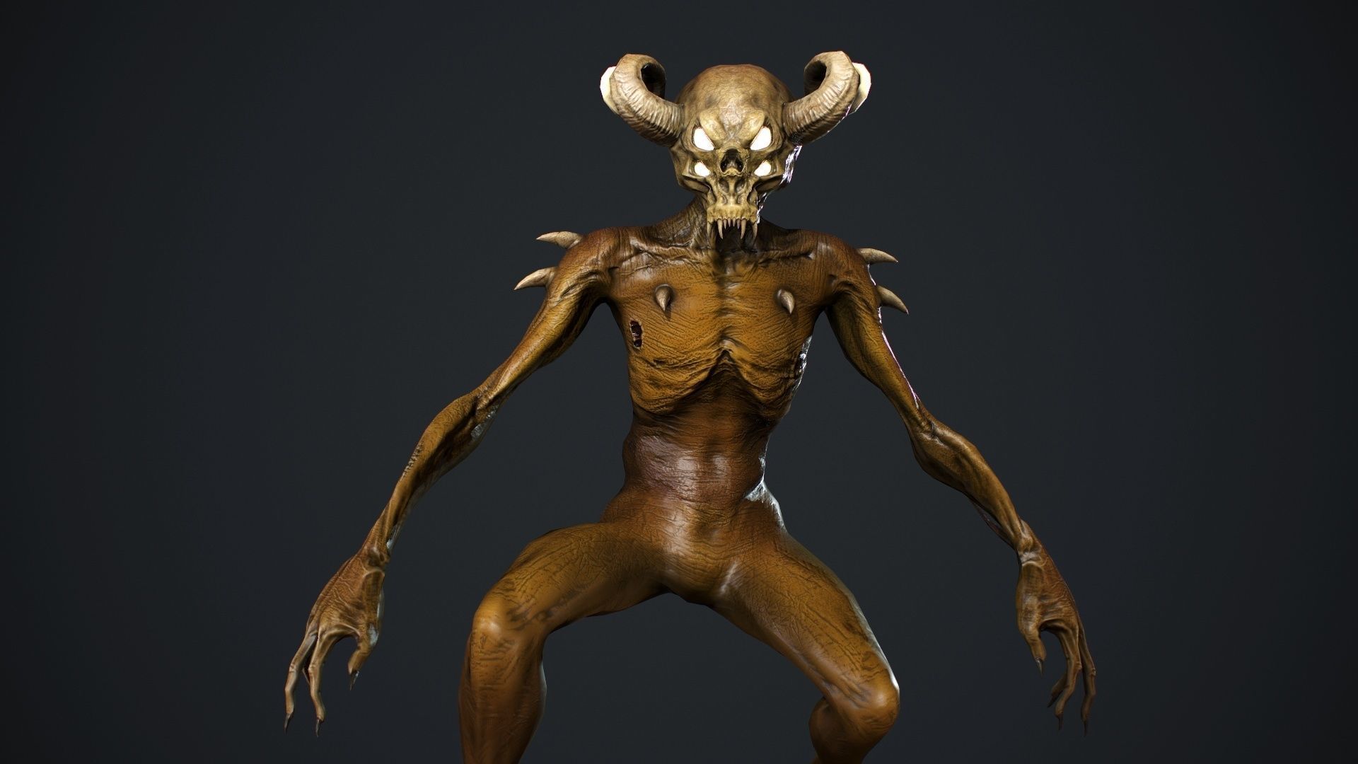 Demon-Imp undead creature with horns Low-poly 3D model_18
