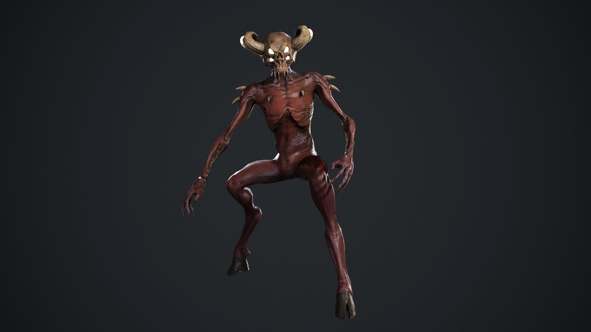 Demon-Imp undead creature with horns Low-poly 3D model_15