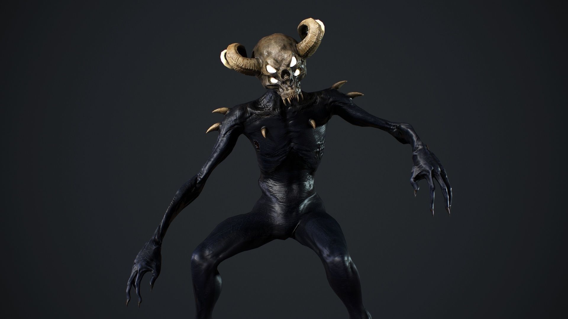 Demon-Imp undead creature with horns Low-poly 3D model_27