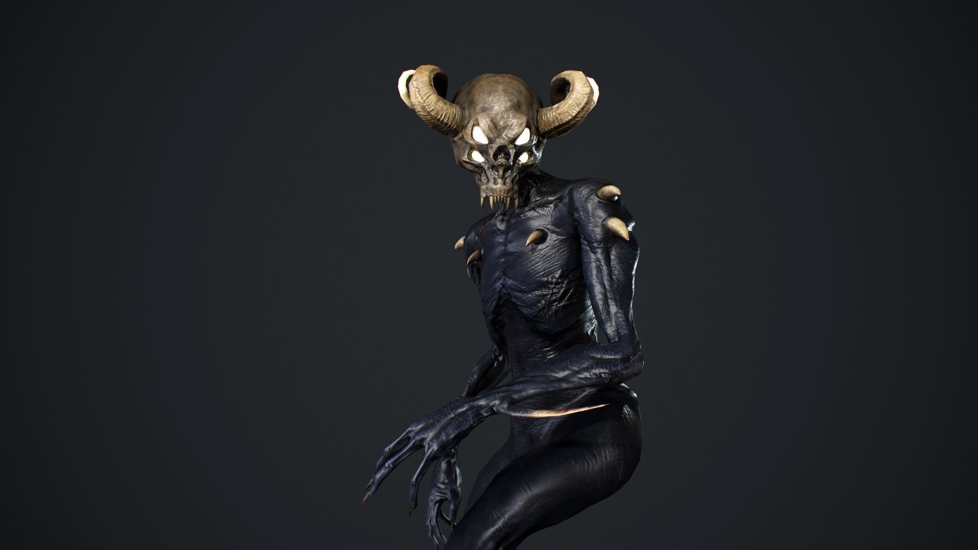 Demon-Imp undead creature with horns Low-poly 3D model_24