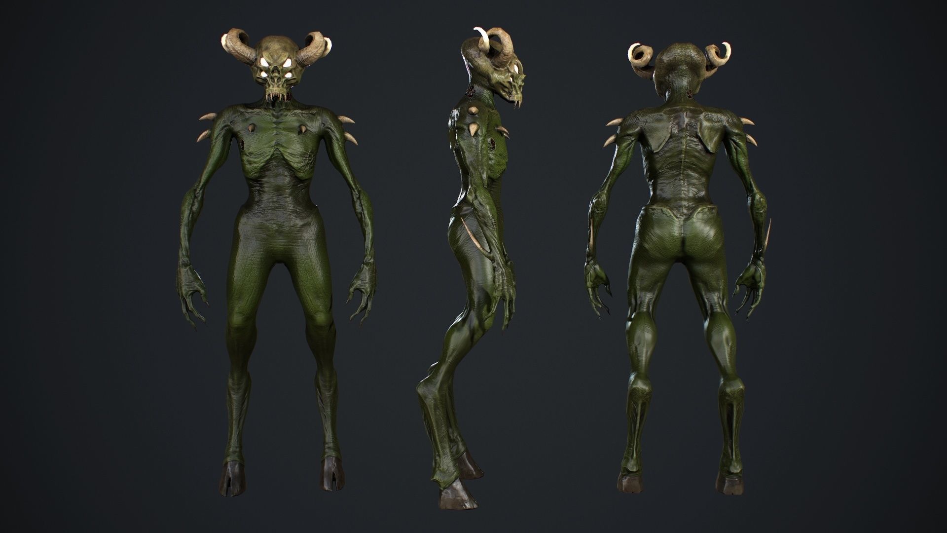 Demon-Imp undead creature with horns Low-poly 3D model_9