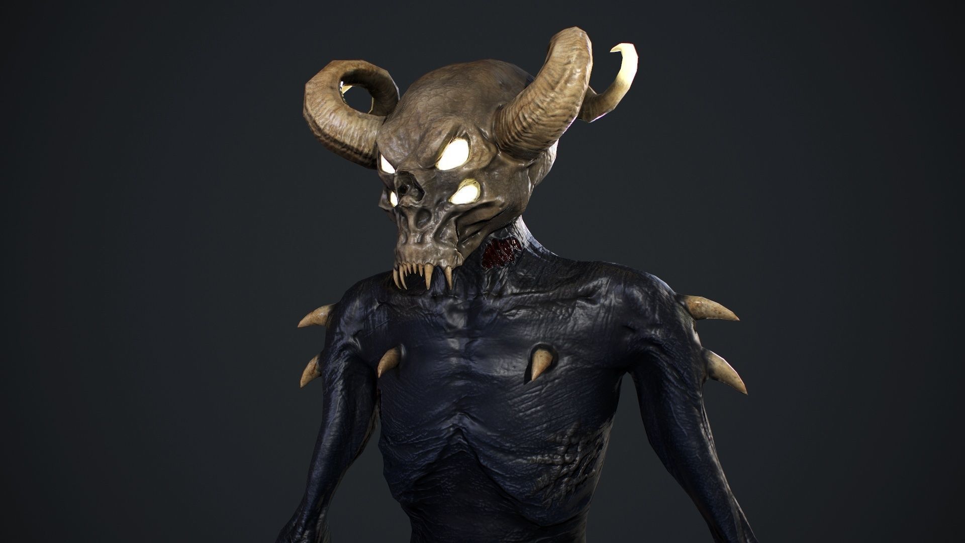 Demon-Imp undead creature with horns Low-poly 3D model_26