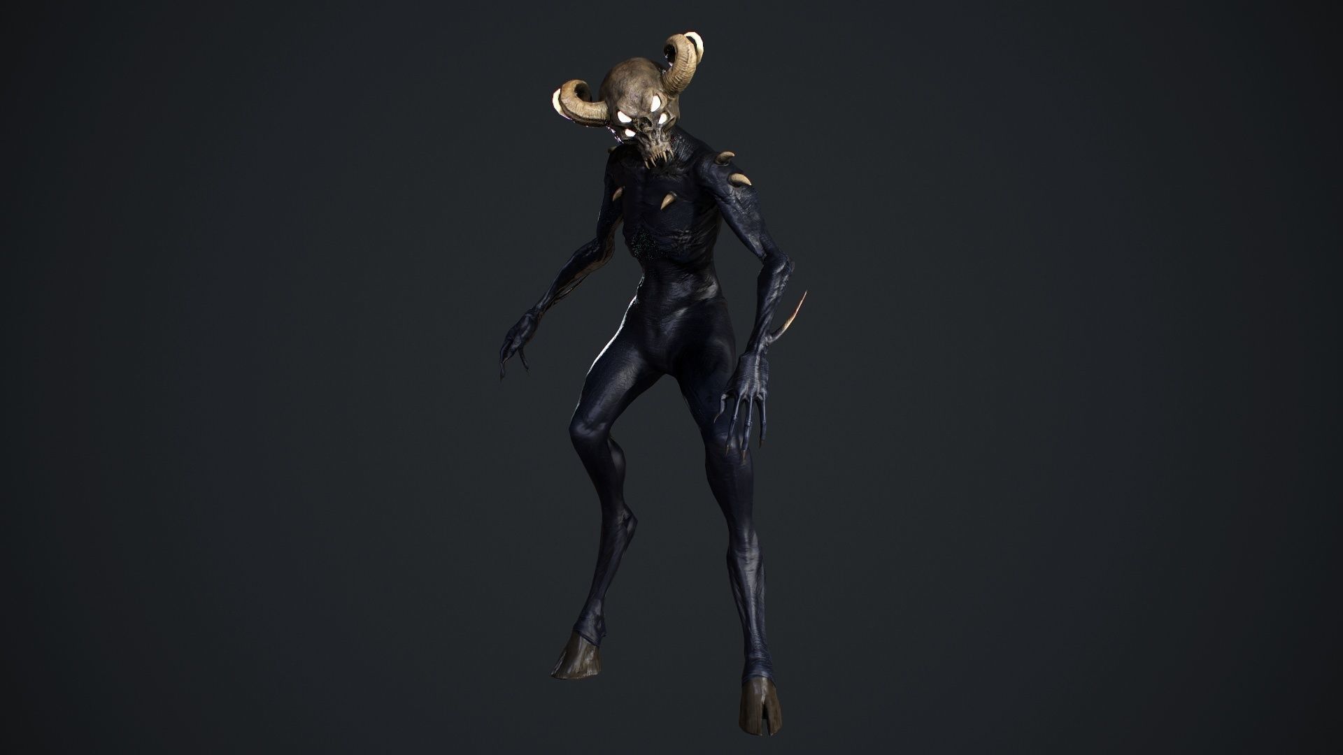 Demon-Imp undead creature with horns Low-poly 3D model_25