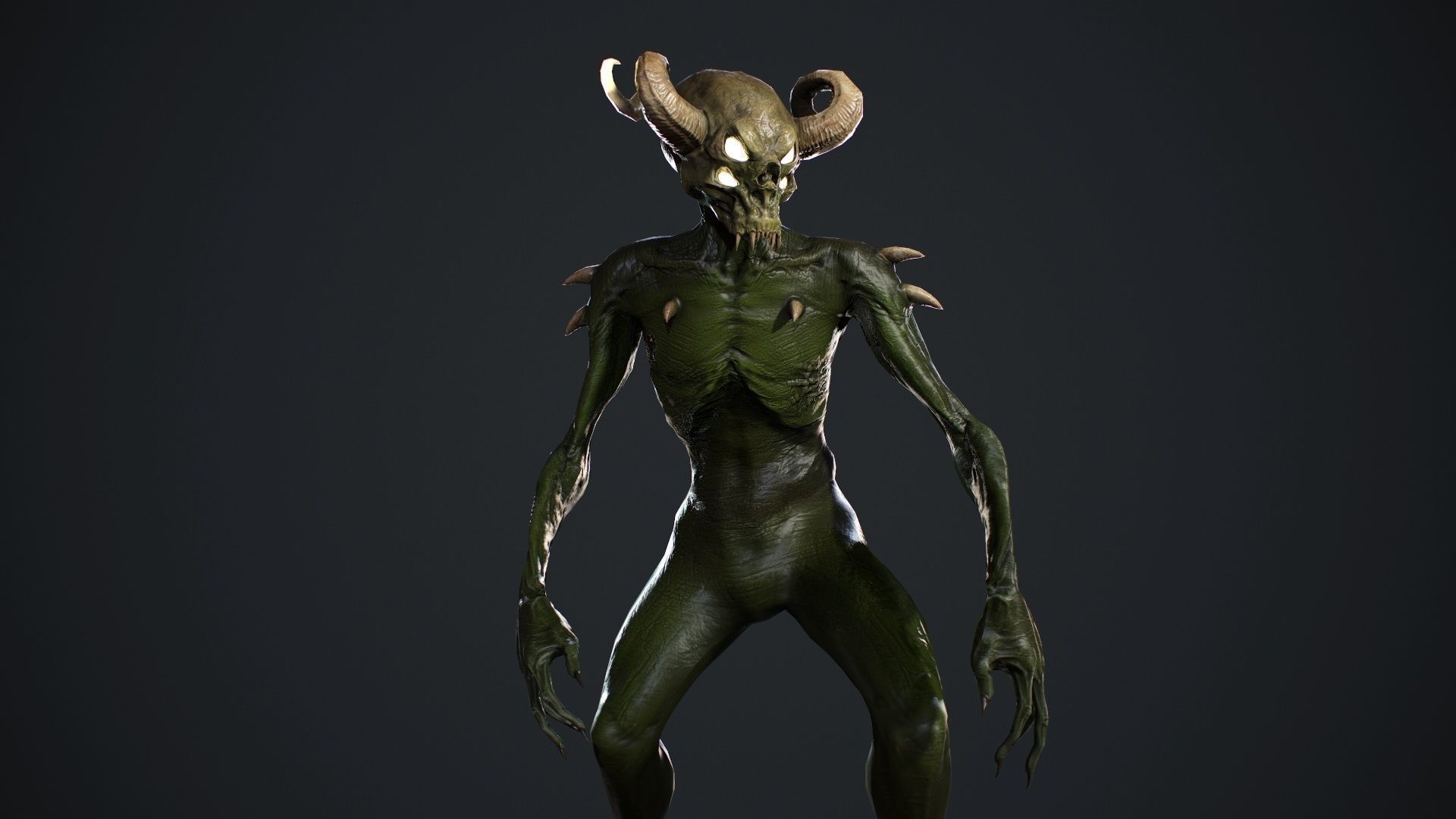 Demon-Imp undead creature with horns Low-poly 3D model_20