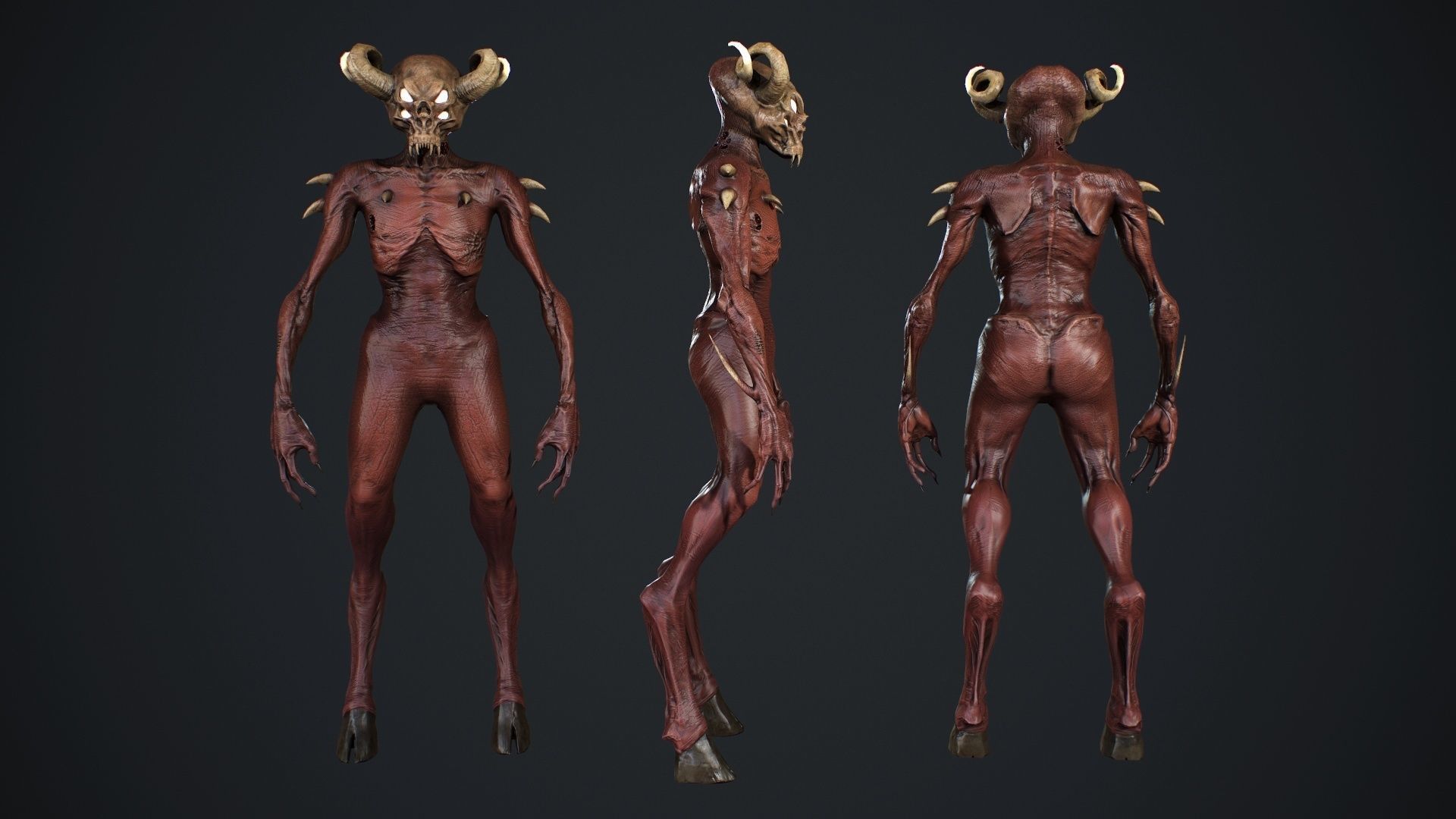 Demon-Imp undead creature with horns Low-poly 3D model_7