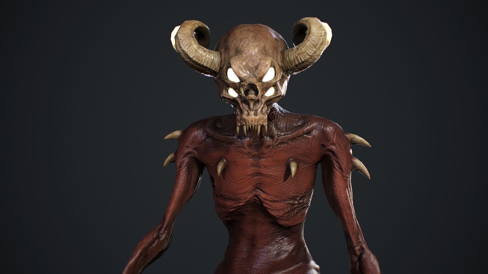 Demon-Imp undead creature with horns Low-poly 3D model_6