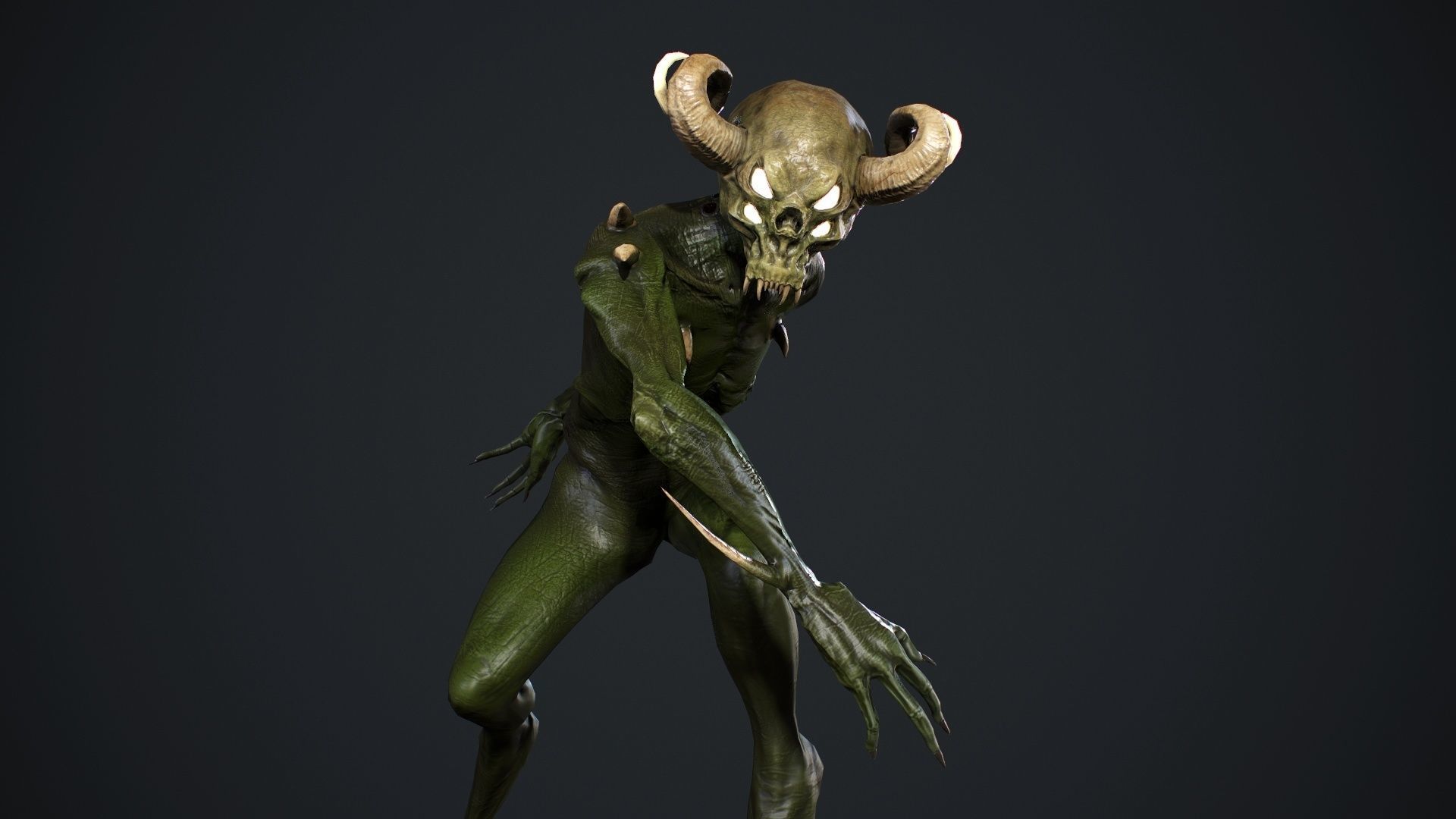 Demon-Imp undead creature with horns Low-poly 3D model_21