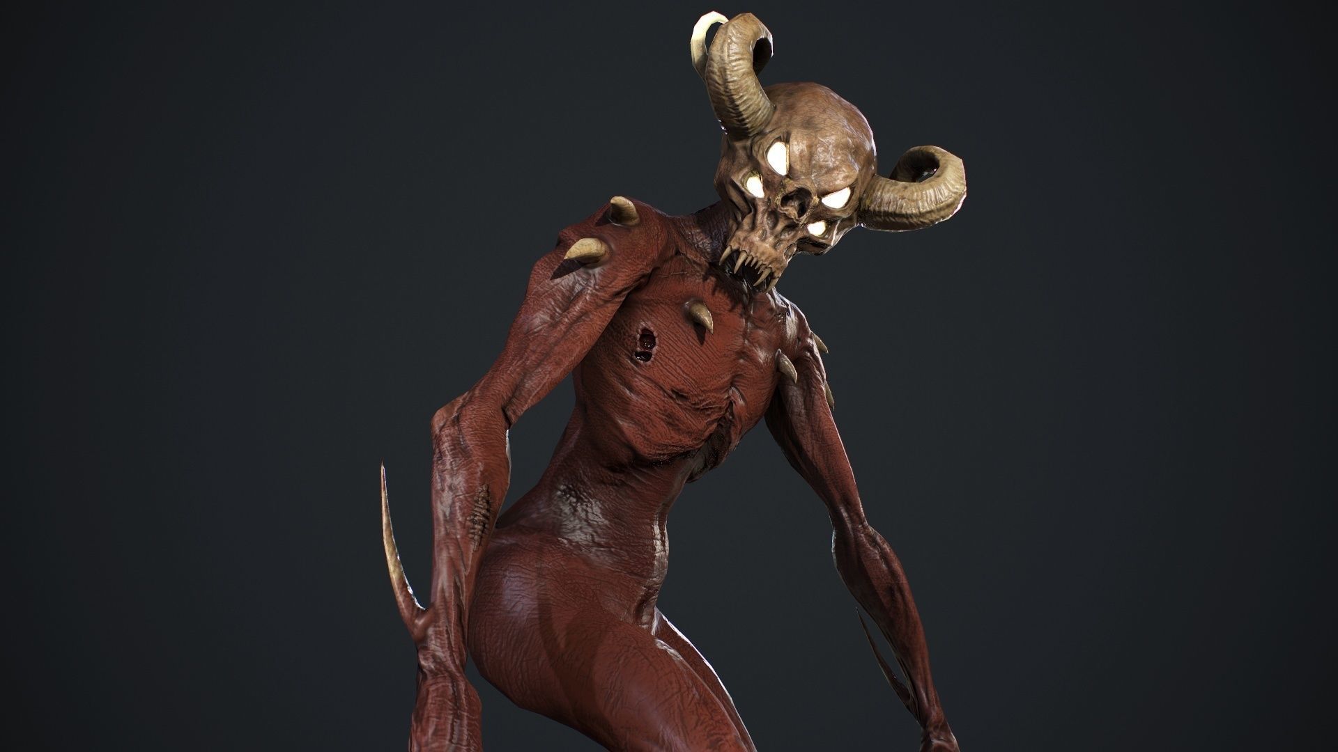 Demon-Imp undead creature with horns Low-poly 3D model_14