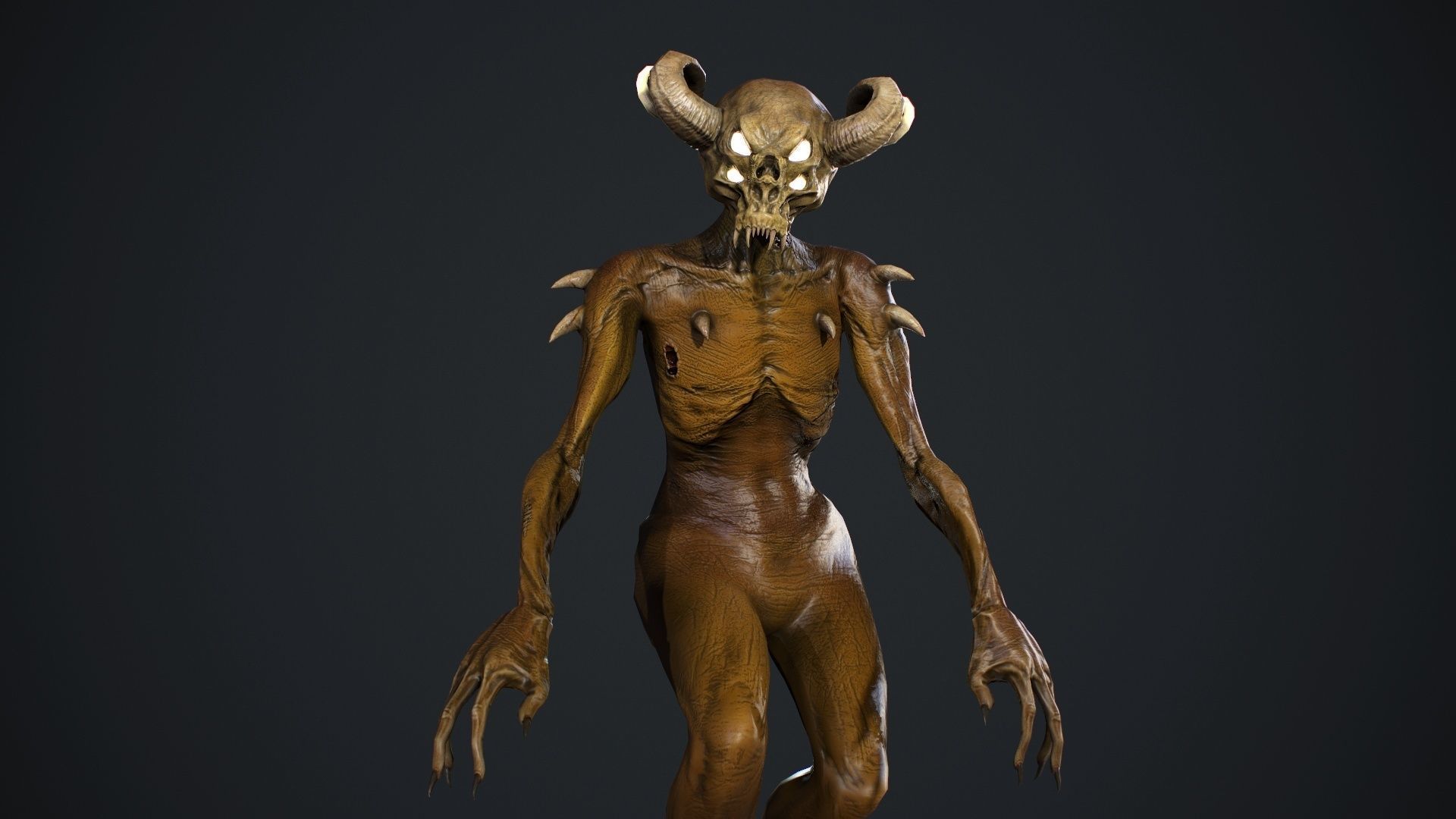 Demon-Imp undead creature with horns Low-poly 3D model_19