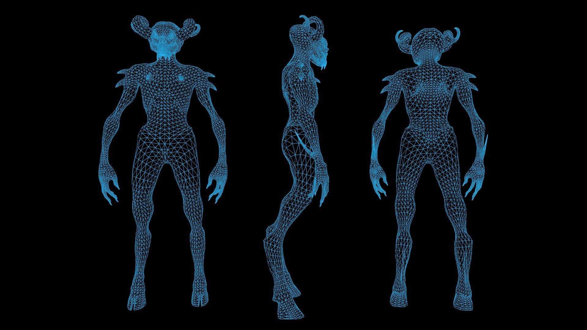 Demon-Imp undead creature with horns Low-poly 3D model_11