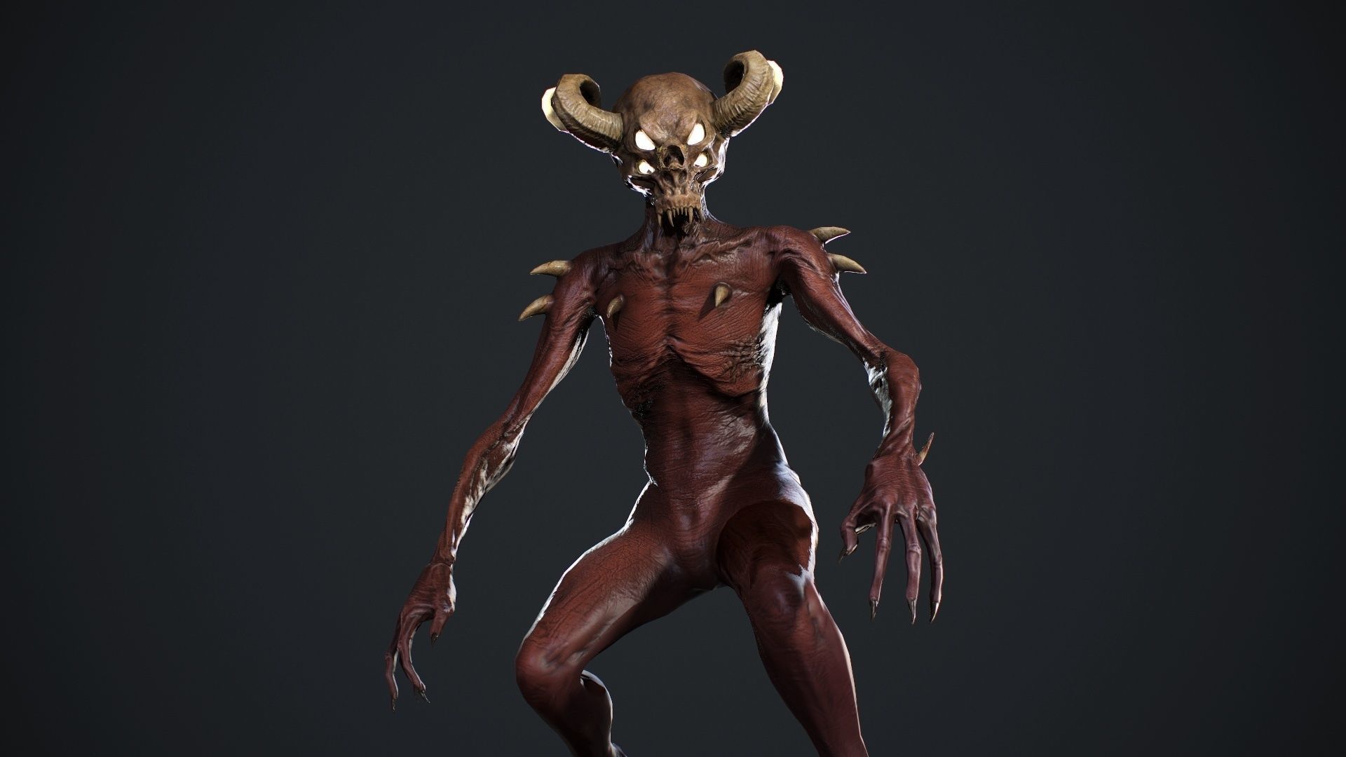Demon-Imp undead creature with horns Low-poly 3D model_13