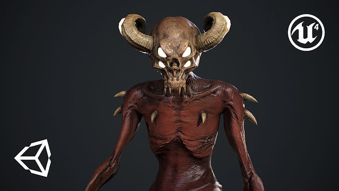Demon-Imp undead creature with horns Low-poly 3D model