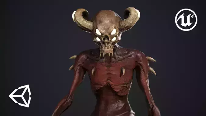 Demon-Imp undead creature with horns Low-poly 3D model