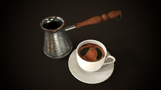 Turkish coffee maker and a cup of coffee Low-poly 3D model