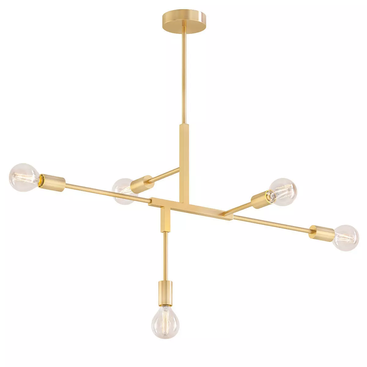 CLIFF modern brass chandelier with five light bulbs 3D model_0
