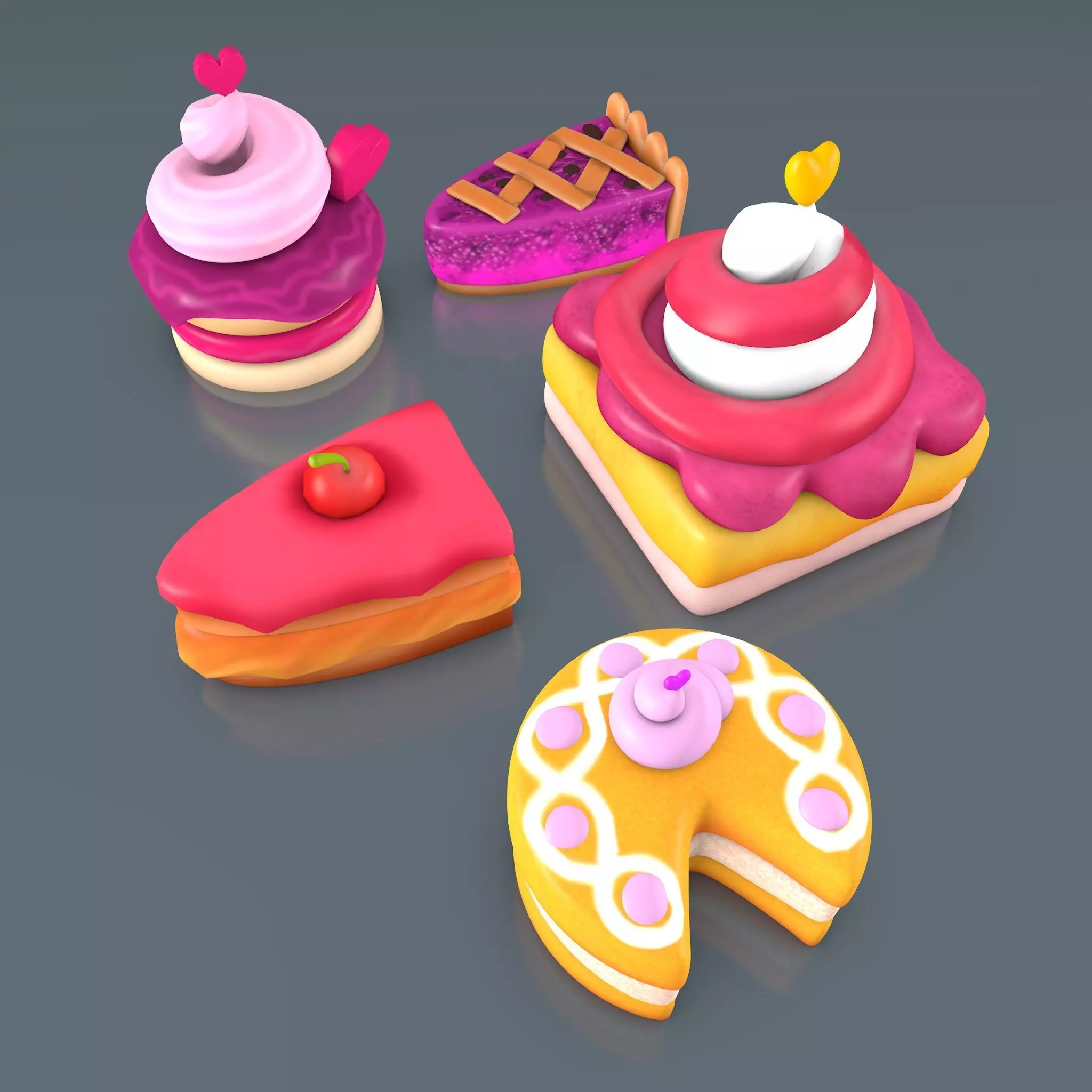 Cartoon Cakes Low-poly 3D model