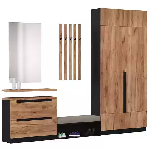 hallway set 7 wooden cabinet with mirror and drawers