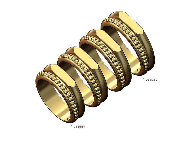 Triangular sides beaded signet ring US sizes 6to9 3D print model
