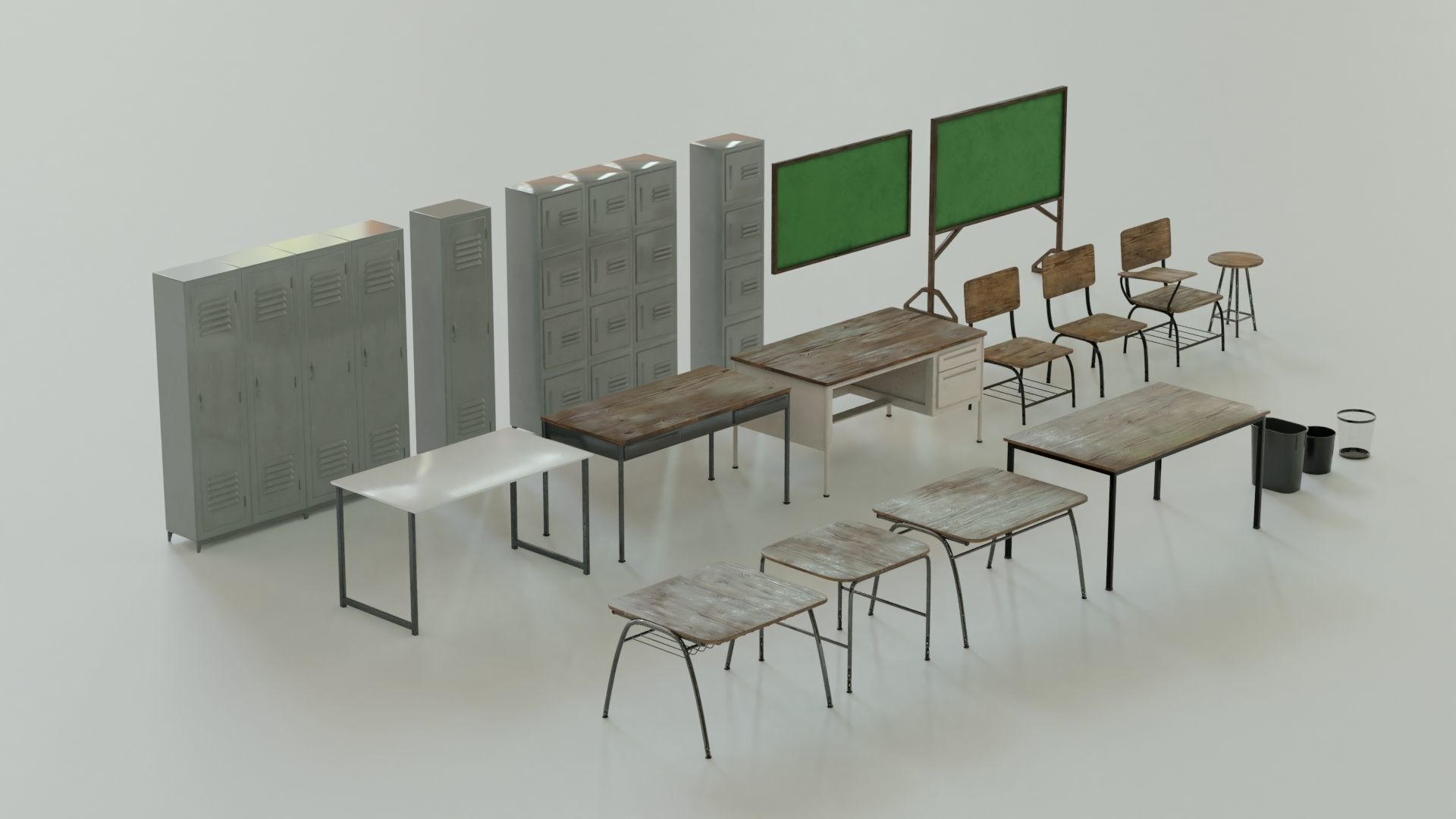 School Assets Low-poly 3D model_1