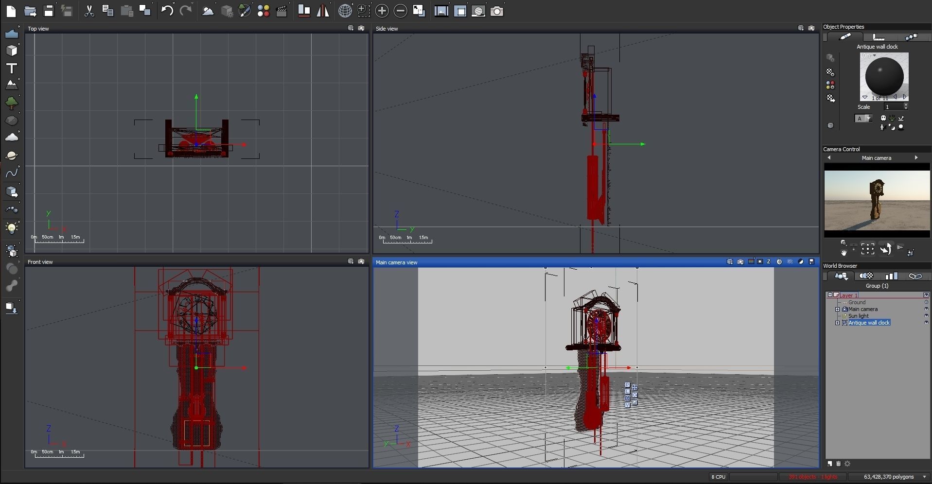 Antique wall clock 3D model_1