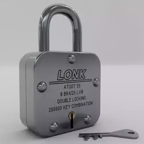 Square Lock with Key Low-poly 3D model