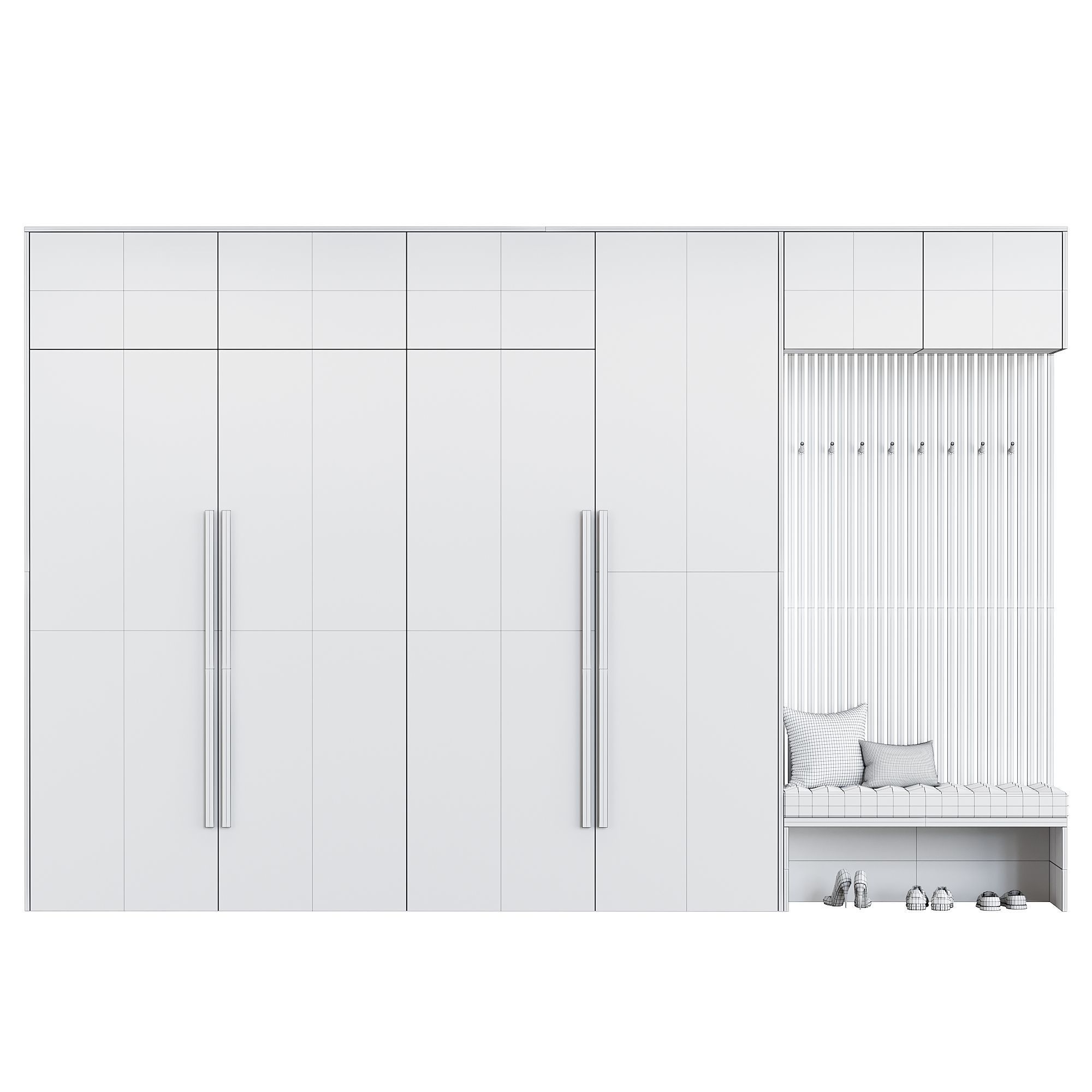 hallway set 8 wardrobe with two doors and bench 3D model_2