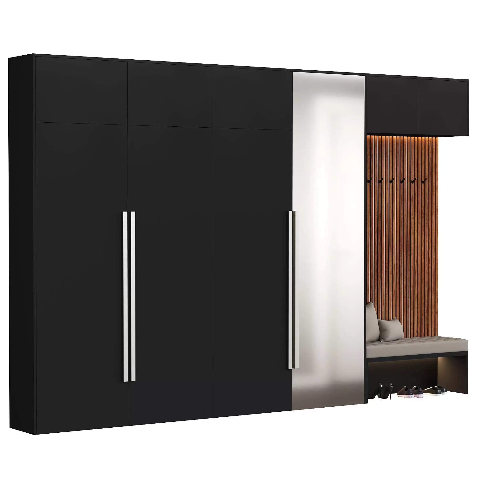 hallway set 8 wardrobe with two doors and bench 3D model_0