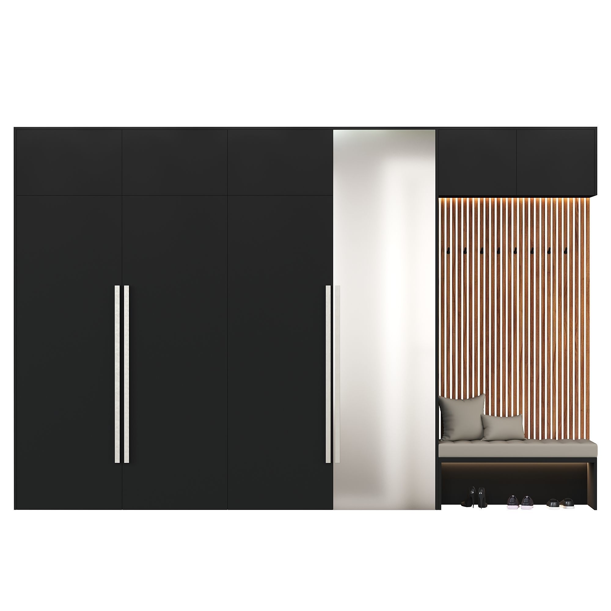 hallway set 8 wardrobe with two doors and bench 3D model_1