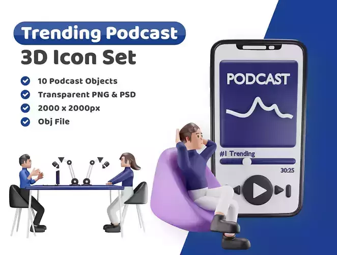 Podcast Icon Pack Low-poly 3D model
