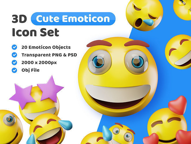 Cute Emoticon Icon Pack Low-poly 3D model