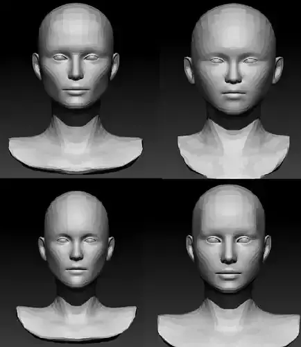 Female head pack Low-poly