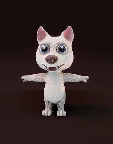 Cartoon White Wolf Animated 3D Model Low-poly 3D model