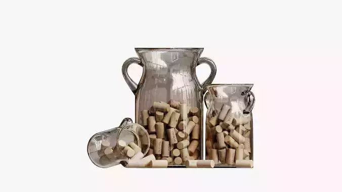Decorative set of containers filled with wine corks 3D model