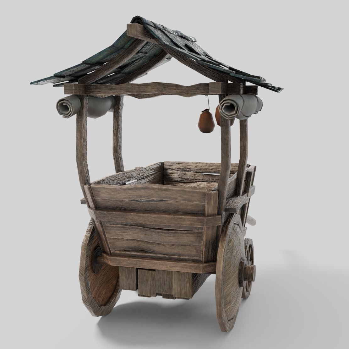 Medieval Cart Low-poly 3D model_7